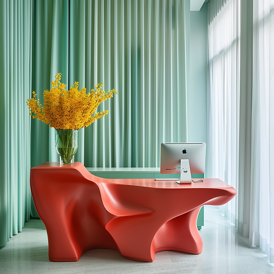 Modern office interior design with minimalist desk, styled for residential and commercial spaces