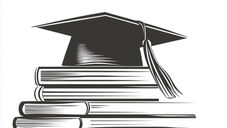A stack of books with a graduation cap on top