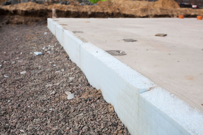 Concrete foundation slab on a construction site