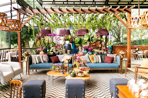 Colorful outdoor lounge decor