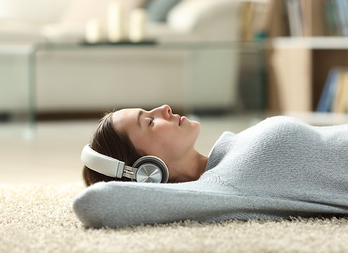 Woman relaxing. Practicing guideded imagery is an easy stress management technique that increases calm, reduces stress, and increases happiness.