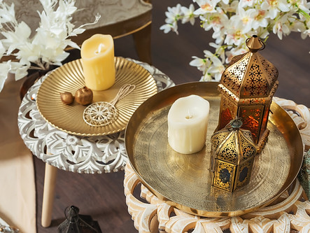 Antique Lanterns on Copper Tray