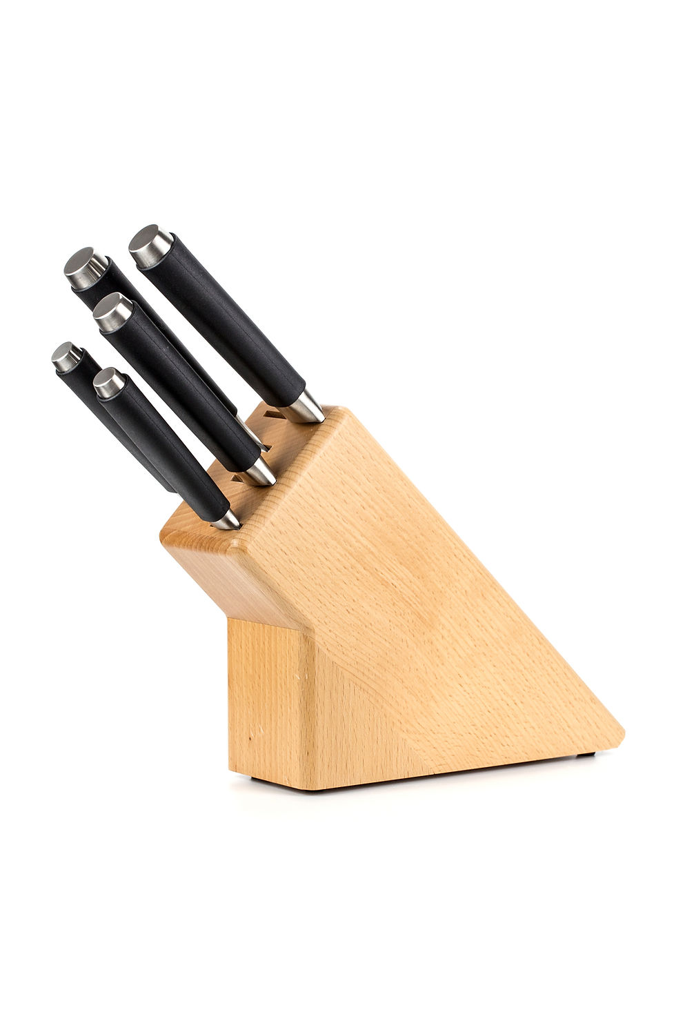 a wooden block of kitchen knives