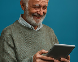 Elderly man using tablet