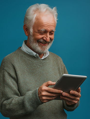 Elderly man using tablet
