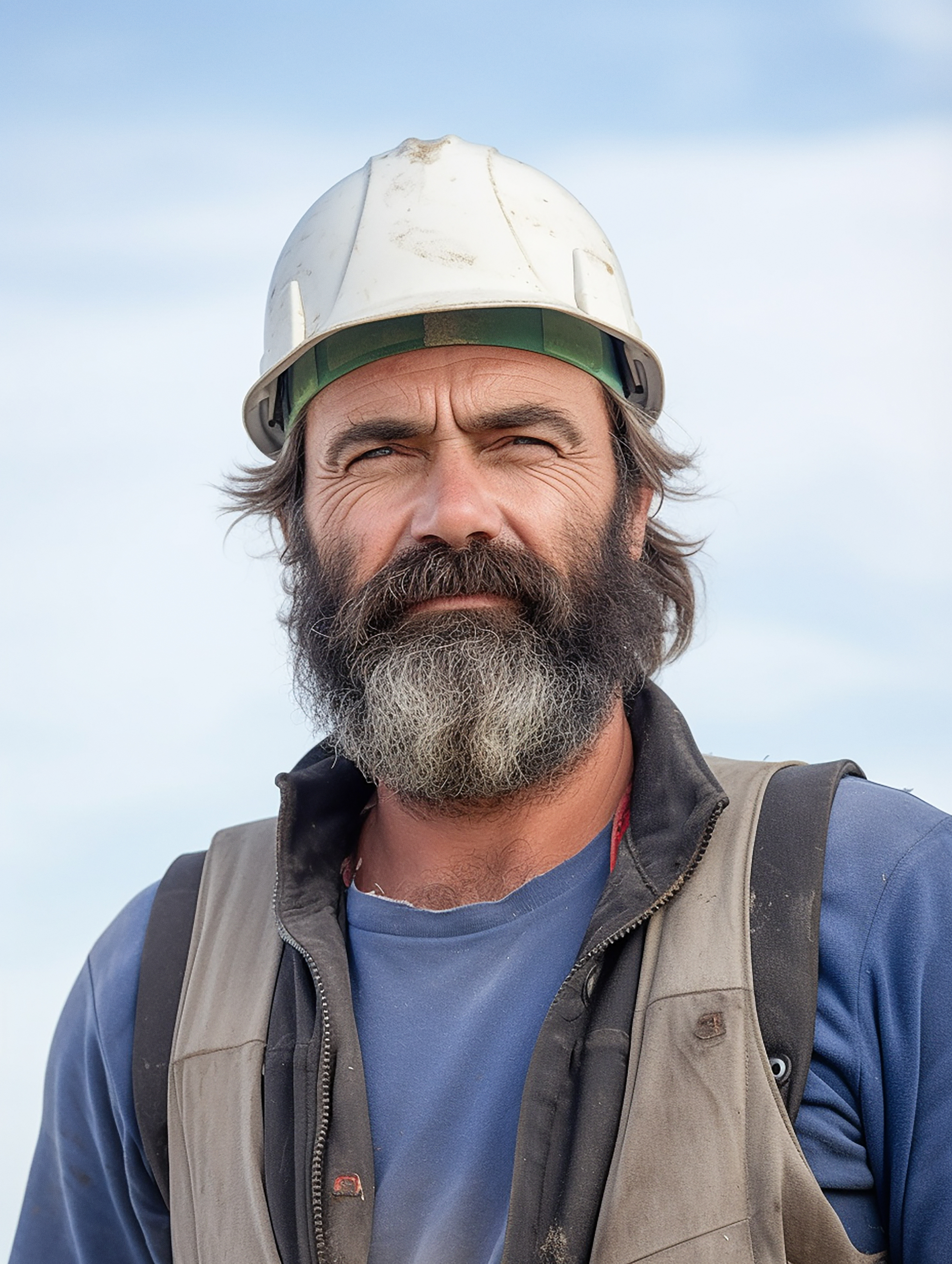 Worker with Safety Helmet