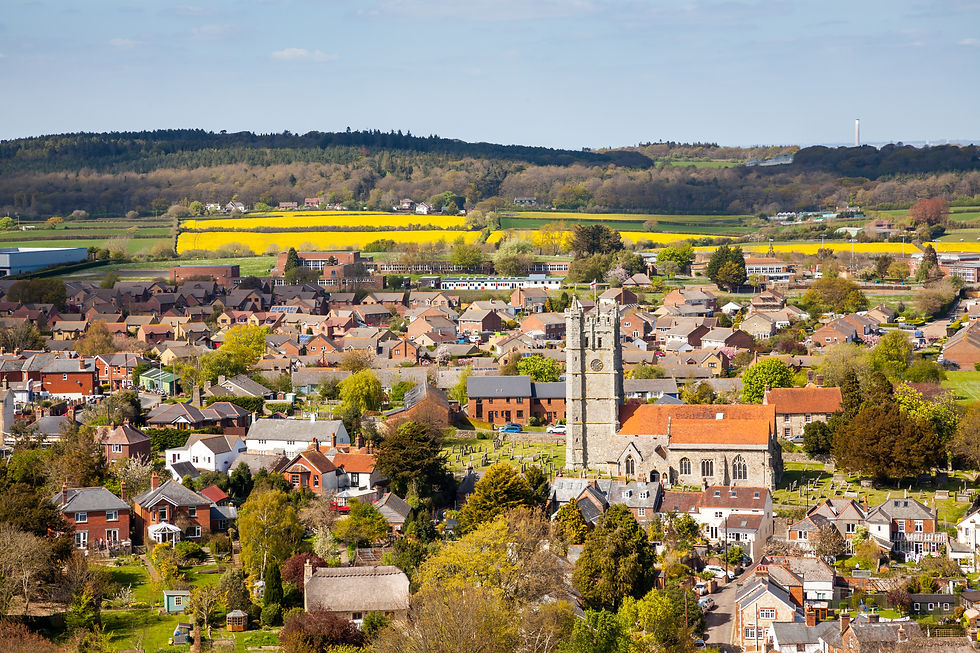Aerial view of Holsworthy town and surrounding countryside in Devon