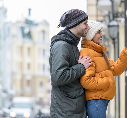 Couple sightseeing in winter