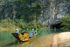 Tourist boats entering Phong Nha cave in Vietnam