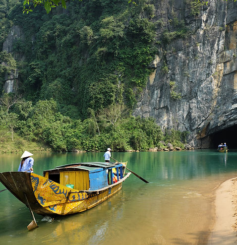 Tourist boats entering Phong Nha cave in Vietnam