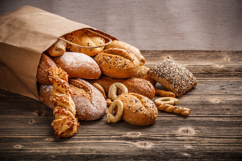 Assortment of baked goods on old wooden table