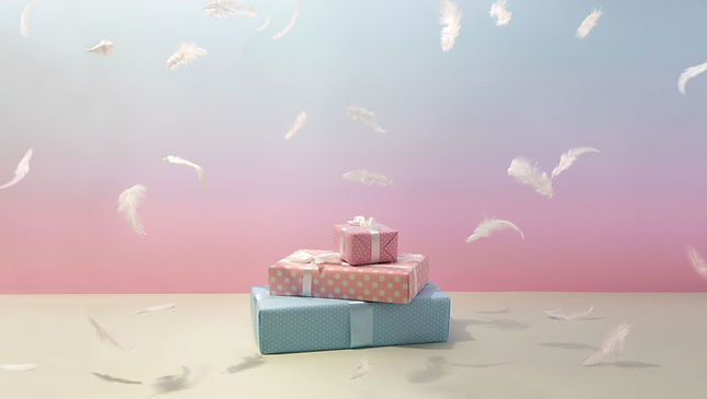 Gift boxes and feathers