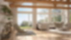 Living room of luxury eco house, parquet floor