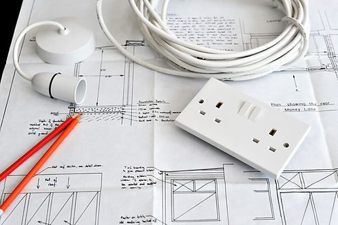 Blueprint plans of home building and construction with electrical items