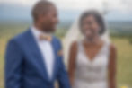 Outdoor wedding couple smiling