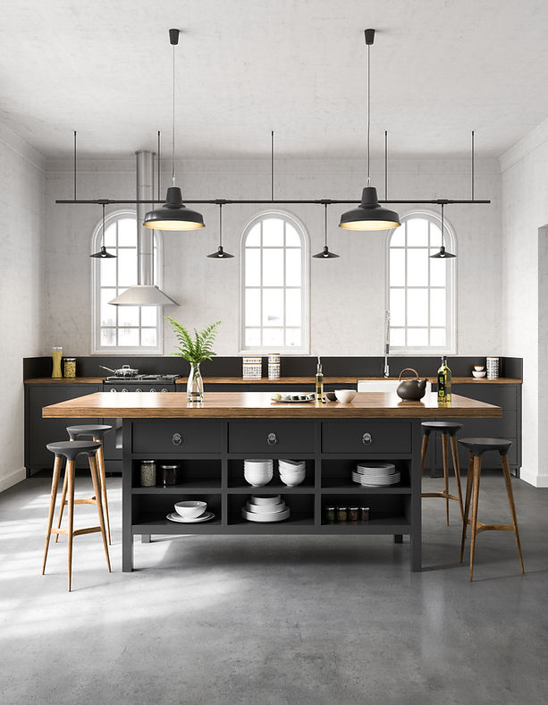Industrial kitchen interior. Render image
