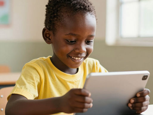 Criança usando tablet — telas e miopia infantil