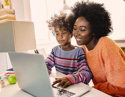 A mother and son are receiving tutoring services online