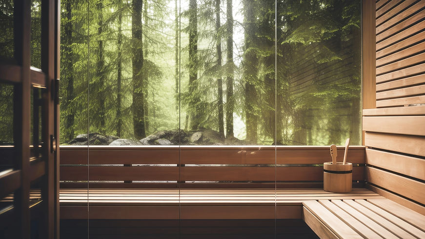 Forest-view sauna interior