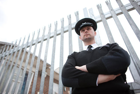 Security guard standing in front of gate