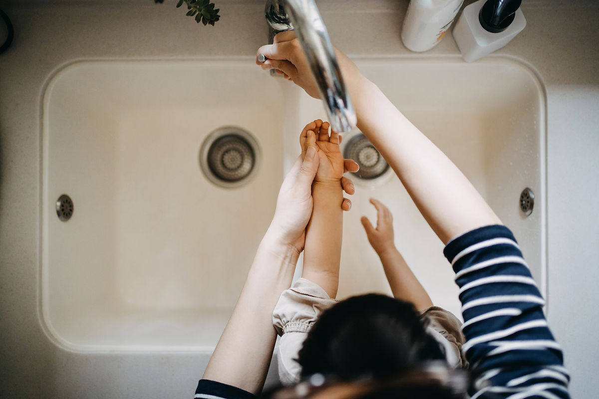 Washing hands together