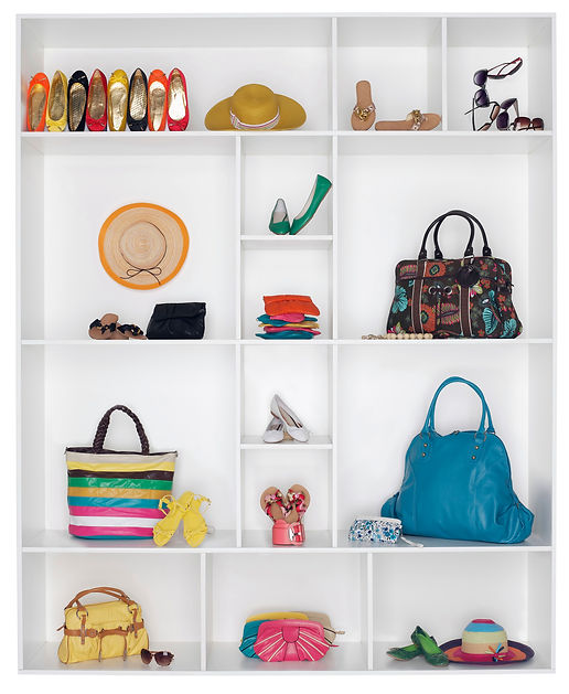 Shelves filled with handbags, hats and shoes