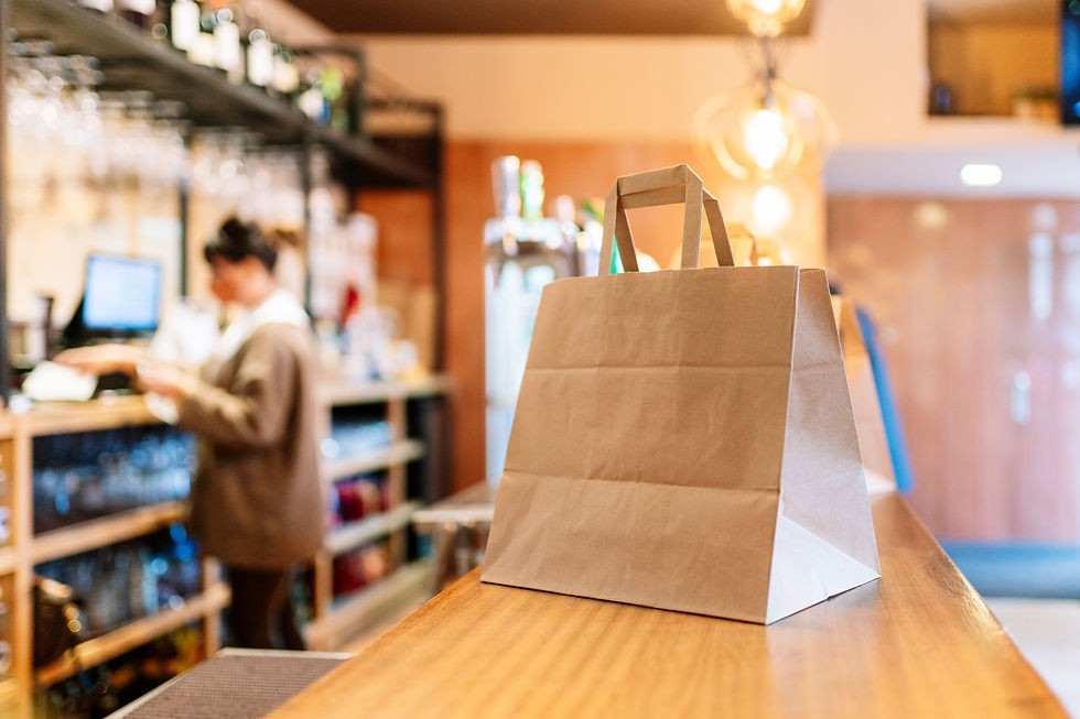 close-up image of brown bag at restaurant's countertop