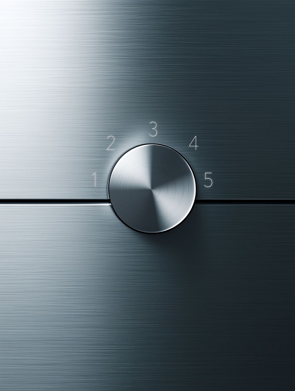 A silver knob on a metal panel with numbers 1 through 5