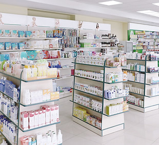 Pharmacy interior shelves