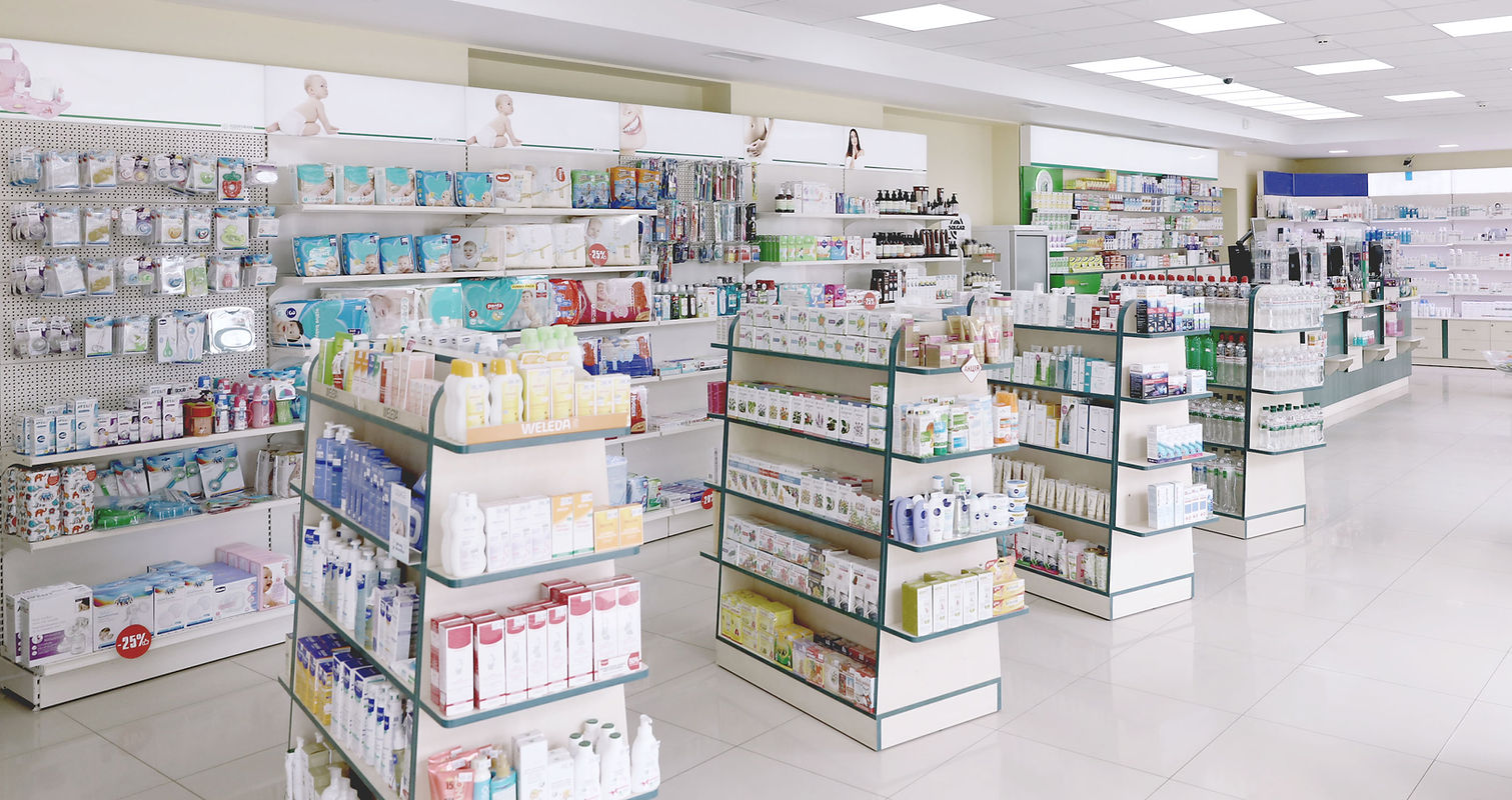 Pharmacy interior shelves