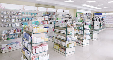 Pharmacy interior shelves