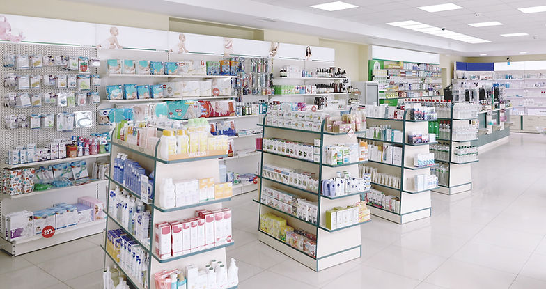 Pharmacy interior shelves