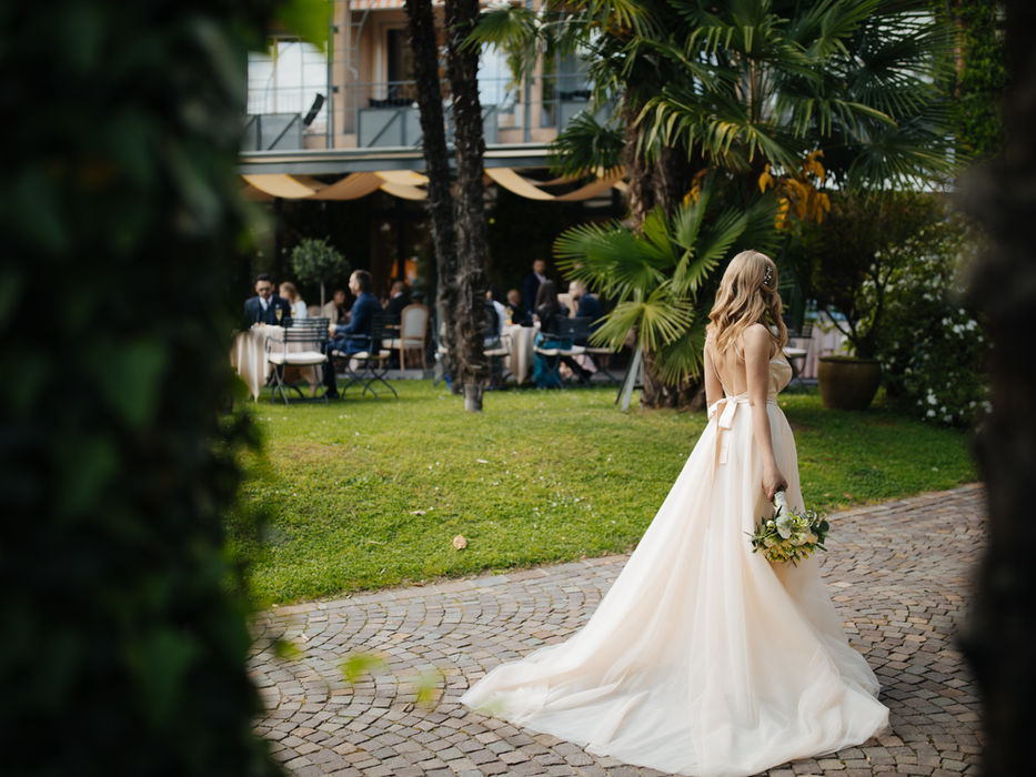 Bride walking towards wedding ceremony