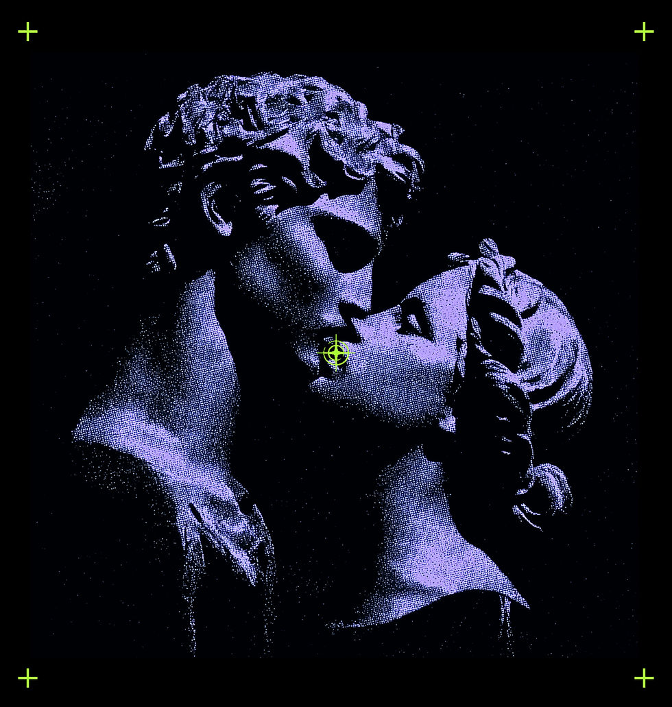 Male and female statues kissing