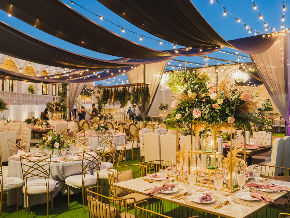 Wedding reception setup at the estate, 