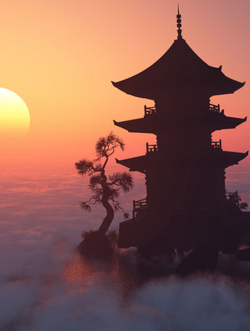 Bangkok temple towering in the clouds and sunset