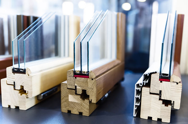 Wooden window profiles in section, three profiles