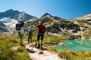 Family hiking in the mountains