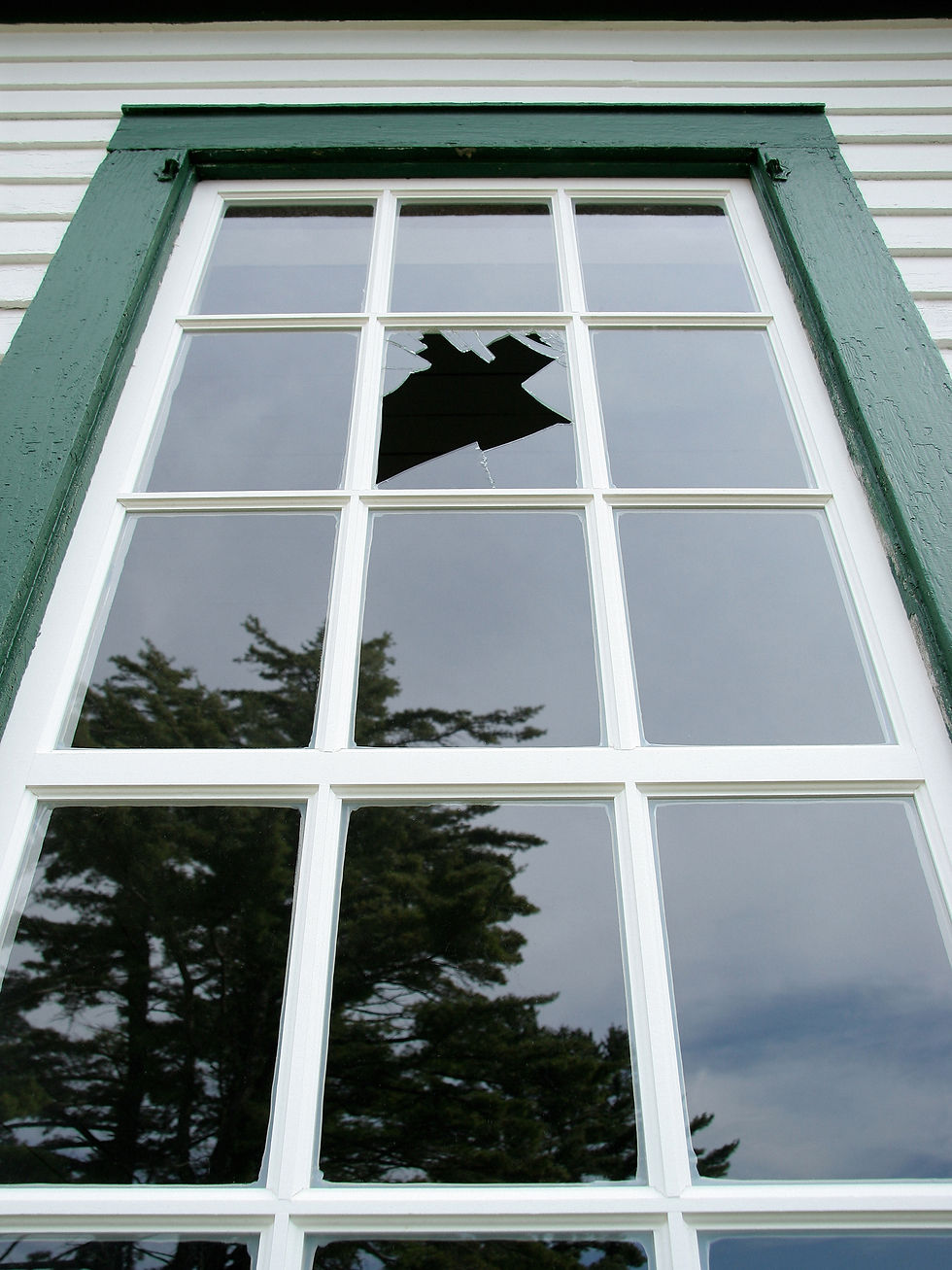 Smashed glass window