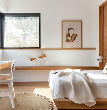 Dormitorio luminoso con escritorio