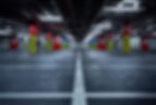 Parking garage underground, industrial interior. Neon light in bright industrial building