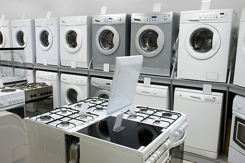 Row of washing machines displayed