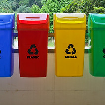 Four plastic dustbin box trash in different colour for waste management