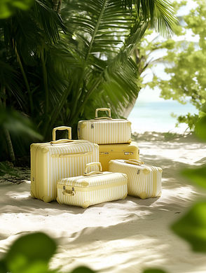 Striped Luggage on Beach