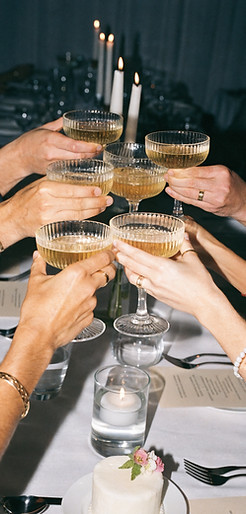 Guests raising champagne glasses at an elegant private event