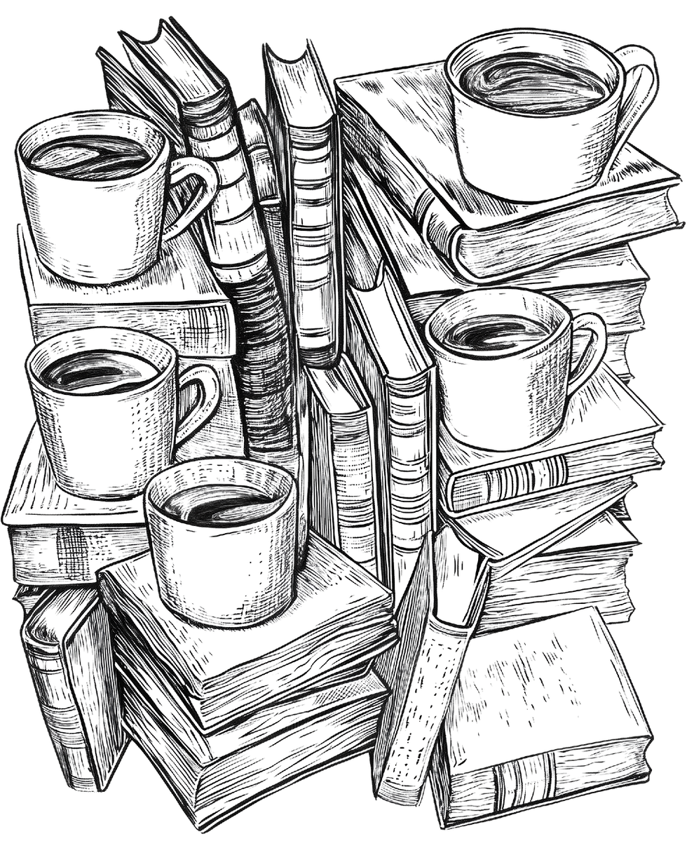 Stacked Books and Cups