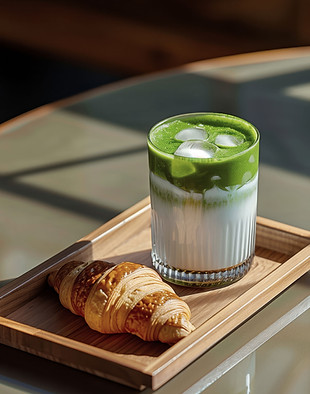 Matcha-Latte s croissantem