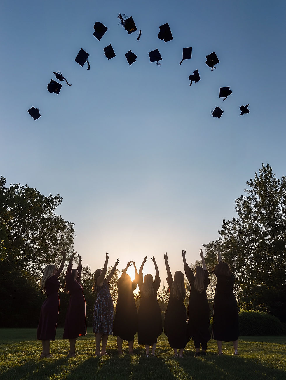 Graduados lanzando gorras