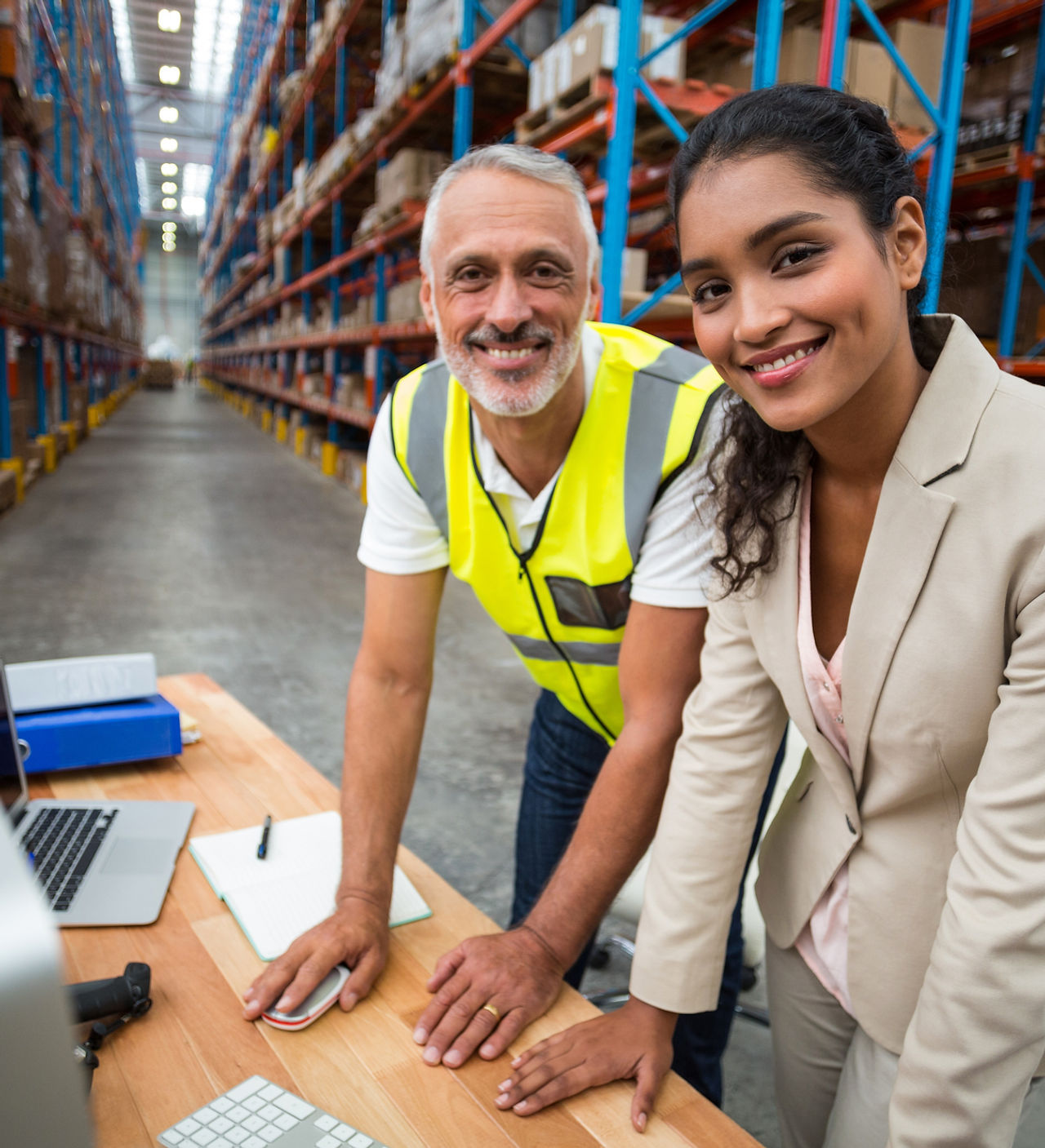 Workers at Warehouse Computer