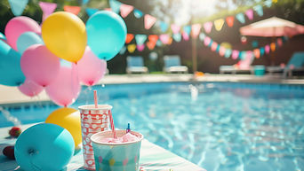 Swimming pool birthday party with clear blue water in San Antonio Texas.